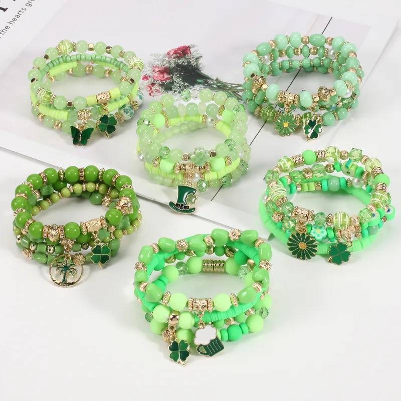  Artificial Crystal Glass Soft Clay Beaded Chain Beaded Bracelets Wholesale