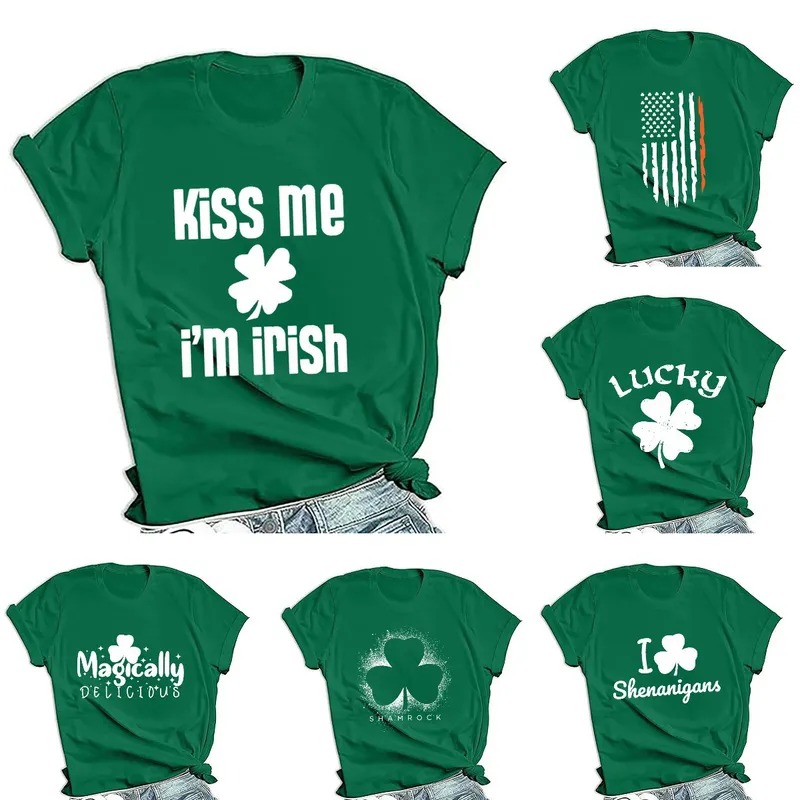 St. Patrick's Day 2025 Short Sleeve T-Shirts Vacation Simple Style Shamrock